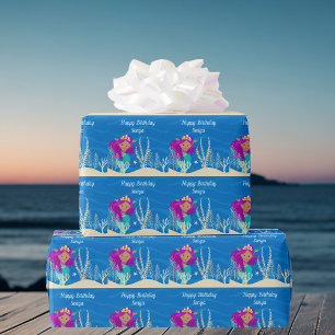Papier Cadeau Cute Sirène Anniversaire fille Custom Blue Ocean