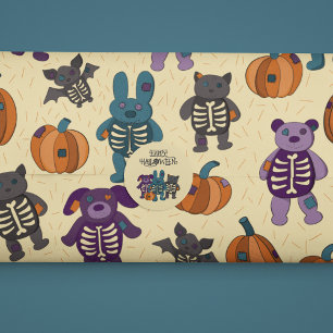 Papier Cadeau Cute Skeleton Animaux et Halloween Citrouille