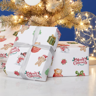 Papier Cadeau Cute Snowman Gingerbread Man Christmas Pattern