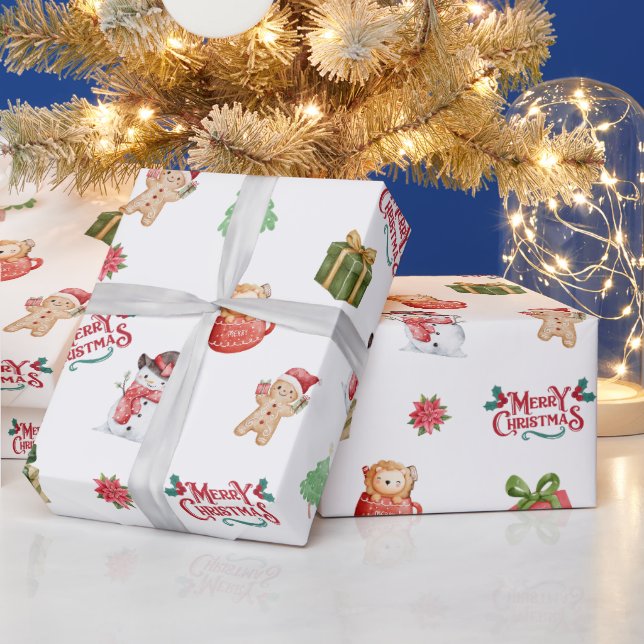 Papier Cadeau Cute Snowman Gingerbread Man Christmas Pattern (Vacances)