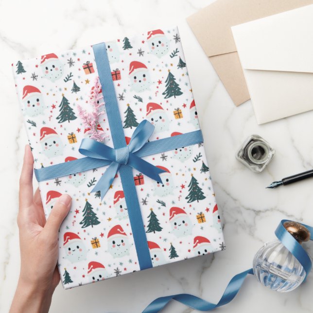 Papier Cadeau Cute Snowman I sapin de Noël Blanc (Cadeaux)