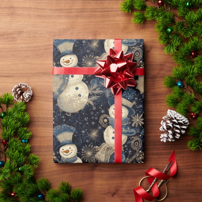 Papier Cadeau Cute Snowmen avec Snowflakes Design (Cadeau de vacances)