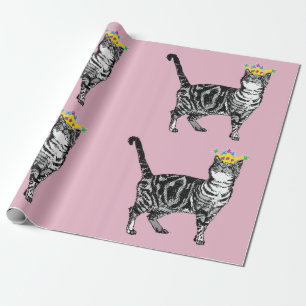 Papier Cadeau Cute Tabby Ado Queen Rose Art coloré Enveloppement