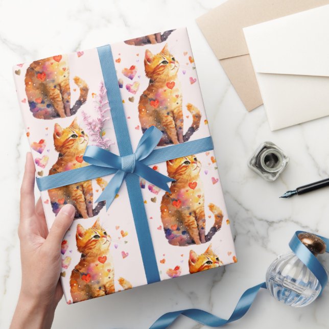 Papier Cadeau Cute Tabby Chat avec Coeurs (Cadeaux)