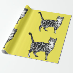 Papier Cadeau Cute Tabby Chat Jaune Art coloré