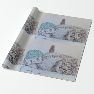 Papier Cadeau Cute Tabby Chat Marine Bleu Art coloré Enveloppeme