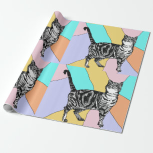 Papier Cadeau Cute Tabby Chat Pastel Art coloré Enveloppement
