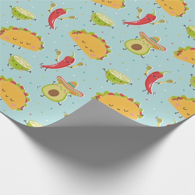 Papier Cadeau Cute Taco's Avocado Chili Lime Party Blue (Coin)