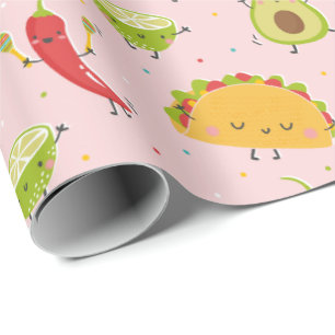Papier Cadeau Cute Taco's Avocado Chili Lime Party rose
