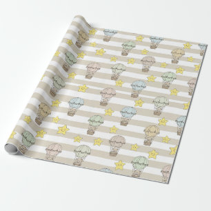 Papier Cadeau Cute Teddy Bear Montgolfière Motif Neutre 3