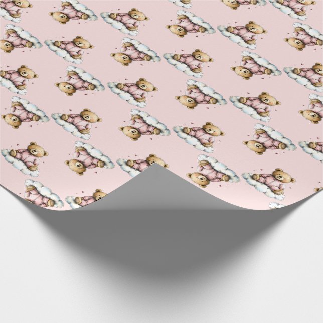 Papier Cadeau Cute Teddy Bear on a Cloud Pink PJs (Coin)