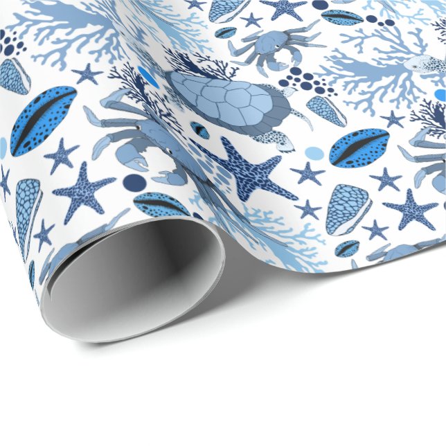 Papier Cadeau Cute tortue de mer crabes motif beach party (Coin rond)