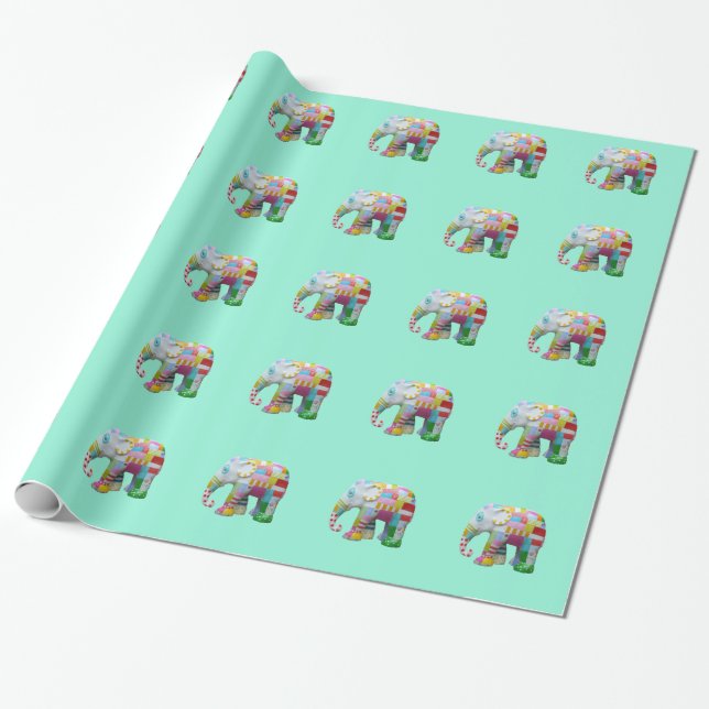 Papier Cadeau Cute toy retro elephant whimsical colourful (Déroulé)
