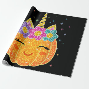 Papier Cadeau Cute Unicorn Citrouille Halloween Thanksgiving