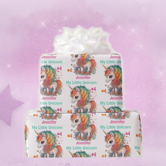 Papier Cadeau Cute Unicorn Fille Anniversaire Nom et cadeau d'âg (Créateur téléchargé)