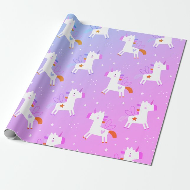 Papier Cadeau Cute Unicorn imprimé (Déroulé)