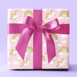 Papier Cadeau Cute Unicorn PInk Girly Rainbow Kids Motif