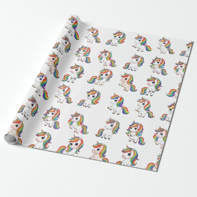 Papier Cadeau Cute Unicorn Rainbow Birthday Wrap (Déroulé)