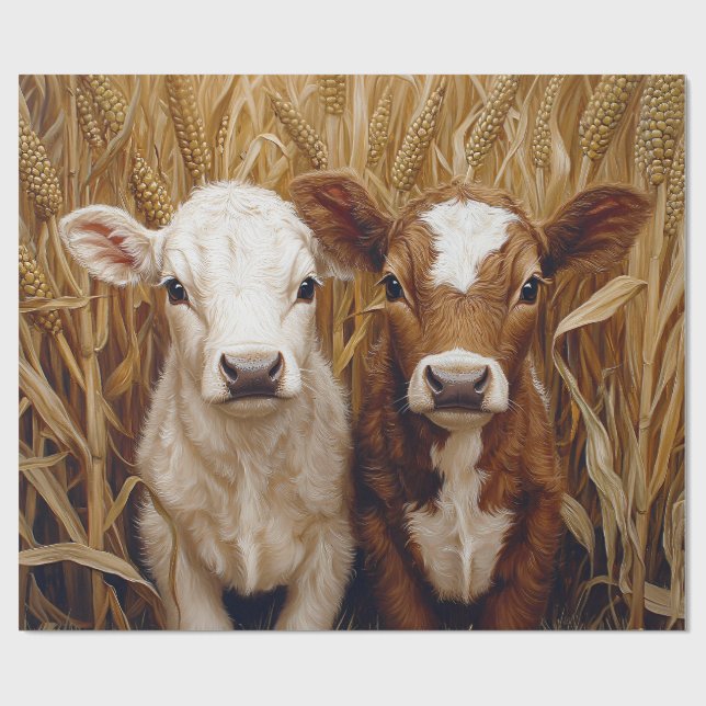 Papier Cadeau Cute Vache Calves Champ de maïs Découpage (Plat)