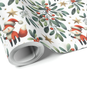 Papier Cadeau Cute velouté Noël Père Noël Fox couronne