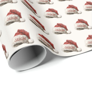 Papier Cadeau Cute Vintage Aquarelle Casquette de Noël Personnal
