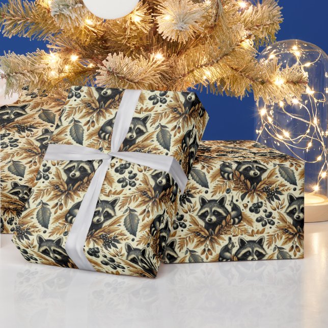 Papier Cadeau Cute Vintage Racoon Motif (Vacances)