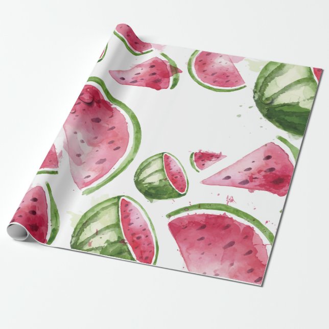 Papier Cadeau Cute Watercolor Watermelon (Déroulé)