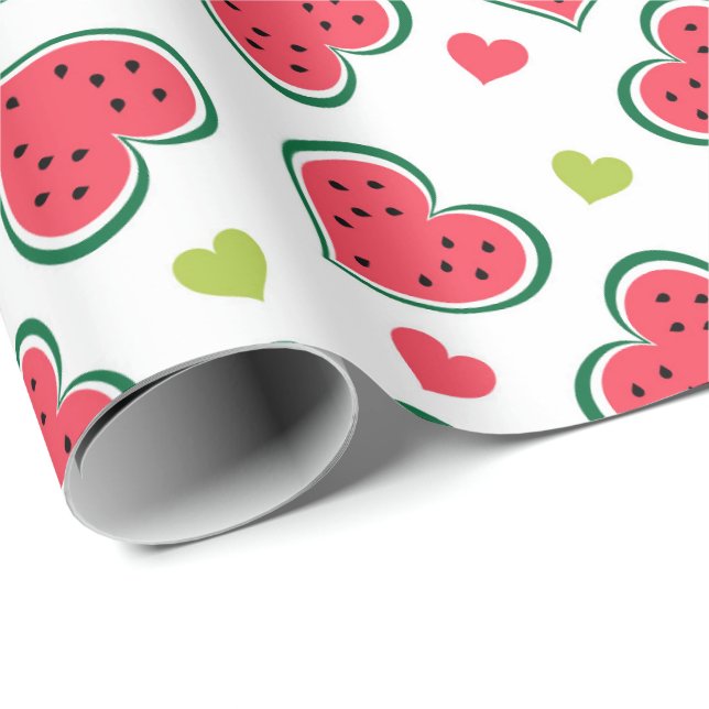 Papier Cadeau Cute Watermelon Hearts Girly Melons Fruit Motif (Coin rond)
