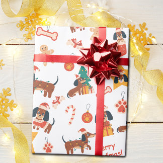 Papier Cadeau Cute White Christmas Dachshund Merry Woofmas