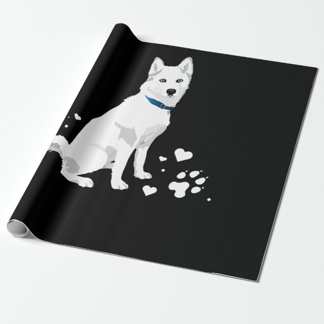 Papier Cadeau Cute White Siberian Husky - Sweet White Snow Dog (Déroulé)