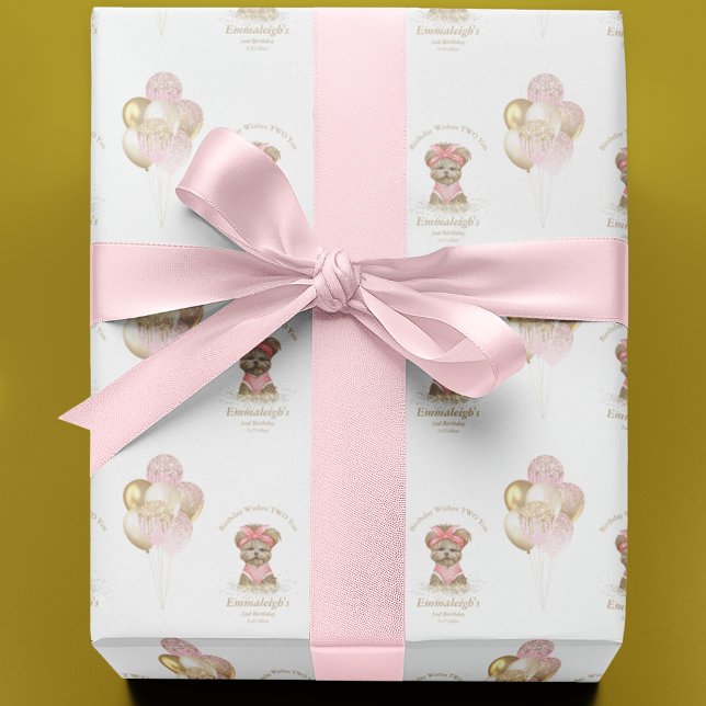 Papier Cadeau Cute Yorkie Deux mignonnes Balloon fête d'annivers (Créateur téléchargé)