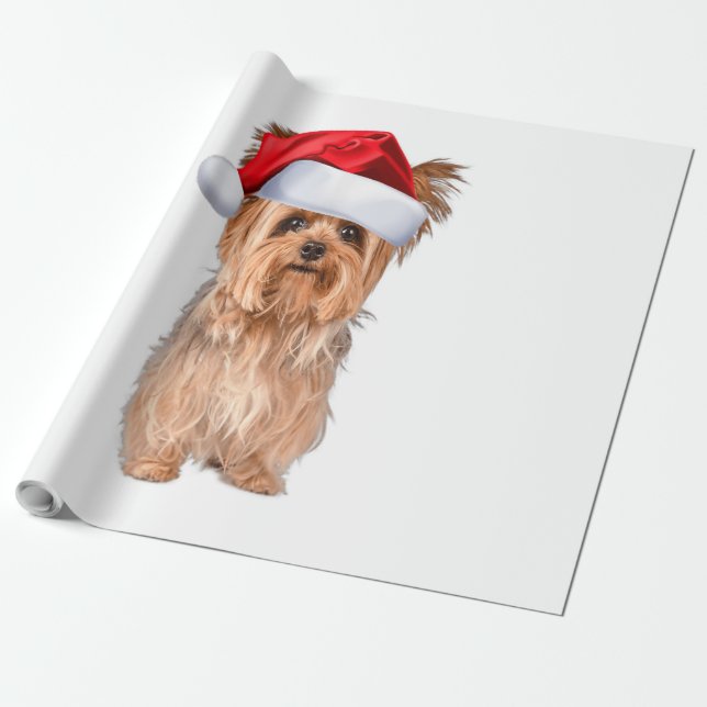 Papier Cadeau Cute Yorkshire Terrier Santa Hat Yorkie Puppy Cade (Déroulé)