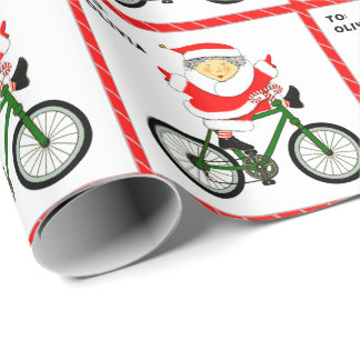 Papier Cadeau Cyclisme de Noël de Mme Claus