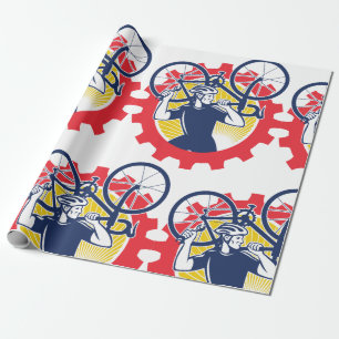 Papier Cadeau Cycliste portant un vélo Mécanicien de vélo Engren