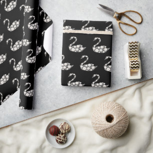 Papier Cadeau Cygne de perle blanche élégant sur fond noir