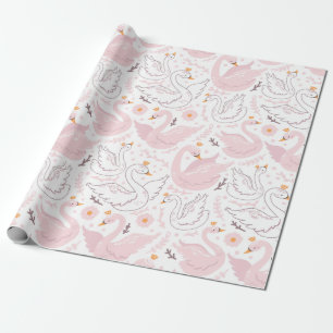 Papier Cadeau Cygne floral rose élégant