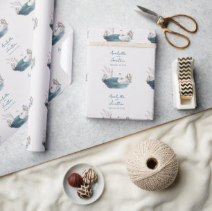 Papier Cadeau Cygnes à l'aquarelle et date de mariage