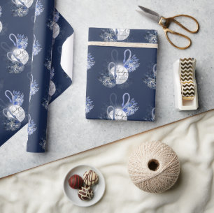 Papier Cadeau Cygnes bleus élégants personnalisés
