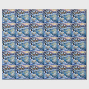 Papier Cadeau Cygnes vintage sur un lac hivernal - Peinture de N