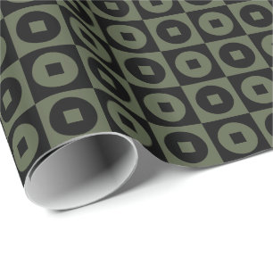 Papier Cadeau Cyprès Vert et Carré Noir Cercle