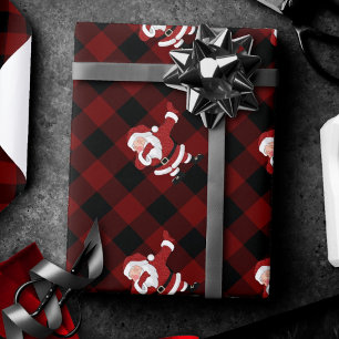 Papier Cadeau Dabbing Red Plaid Santa Claus Fun Rustic Buffalo