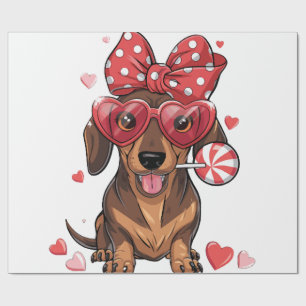 Papier Cadeau Dachshund Adorable Dans Lunettes En Forme De Coeur