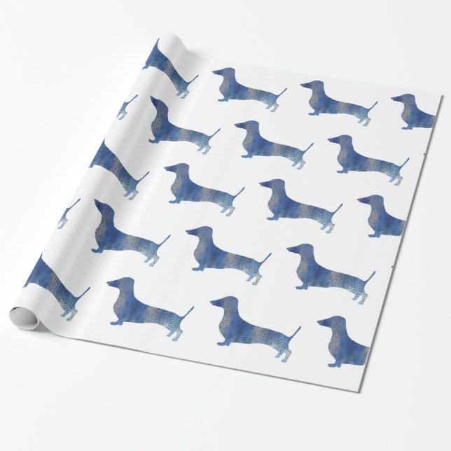 Papier Cadeau Dachshund bleu (Déroulé)