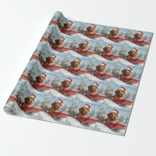 Papier Cadeau Dachshund Chien en Luge Laissez Tomber la Neige No