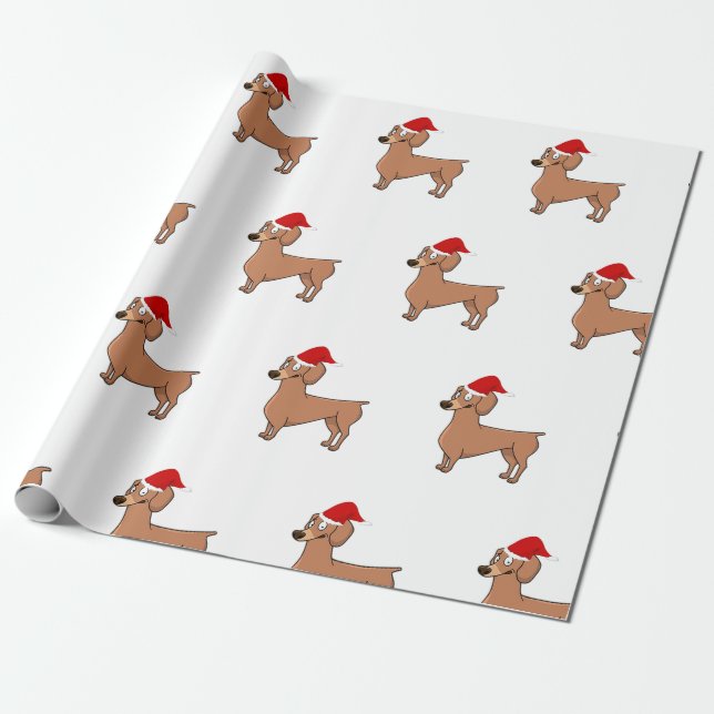 Papier Cadeau Dachshund Chien Noël Santa Hat (Déroulé)