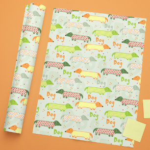 Papier Cadeau Dachshund coloré illustration Motif chien mignon