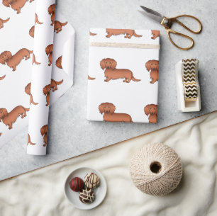 Papier Cadeau Dachshund de dessin animé mignon à poil long rouge