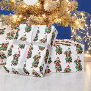 Papier Cadeau Dachshund De Noël Avec Écharpe D'Hiver