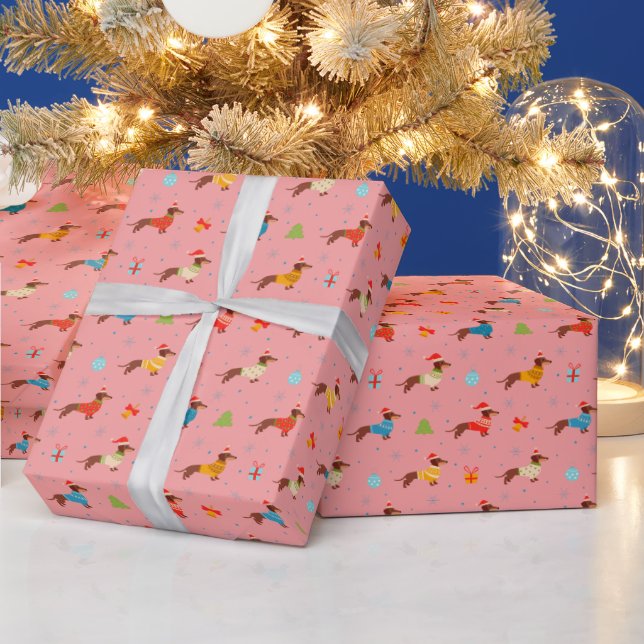 Papier Cadeau Dachshund de Noël en pulls tricotés d'hiver  (Vacances)