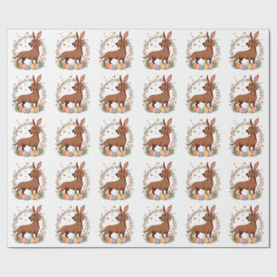 Papier Cadeau Dachshund de Pâques vintage lapin chien avec œuf f